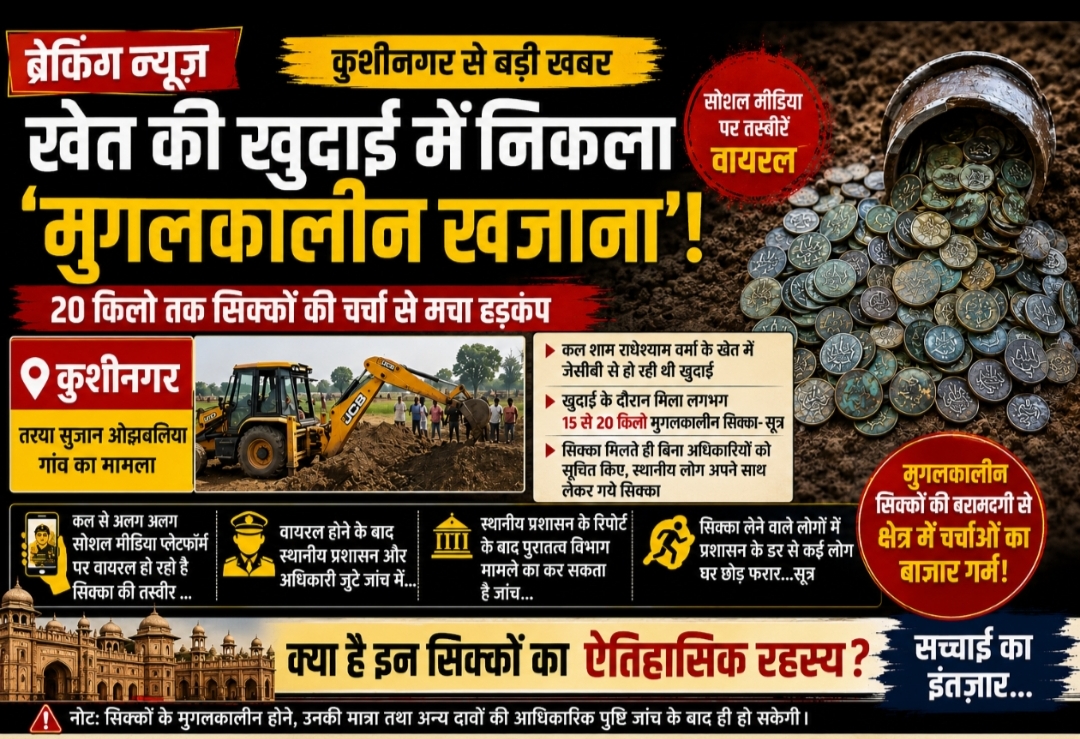 खेत की खुदाई में निकला ‘मुगलकालीन खजाना’! 20 किलो सिक्कों की चर्चा से मचा हड़कंप, जांच में जुटा प्रशासन