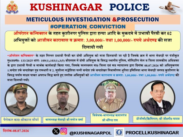 ऑपरेशन कन्विक्शन का बड़ा असर: तत्कालीन थानाध्यक्ष धीरेन्द्र राय की मजबूत विवेचना से हत्या के दो दोषियों को उम्रकैद, अदालत ने लगाया 4 लाख का जुर्माना